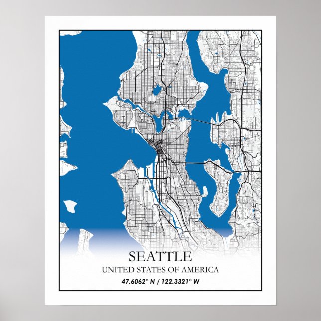 Seattle Washington USA Travel City Map Poster (Front)