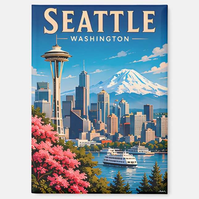 ☕ Seattle Washington Vacation Memory Magnet (Front)
