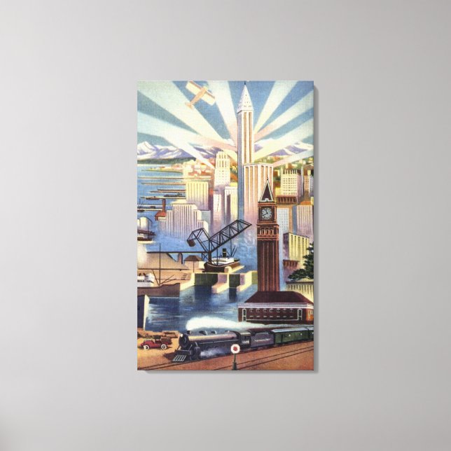 Seattle, Washington - View of Downtown Canvas Print (Front)