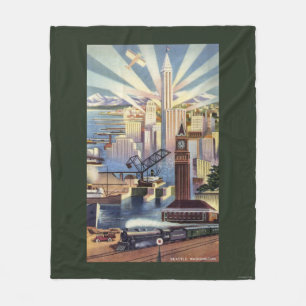 Seattle, Washington - View of Downtown Fleece Blanket