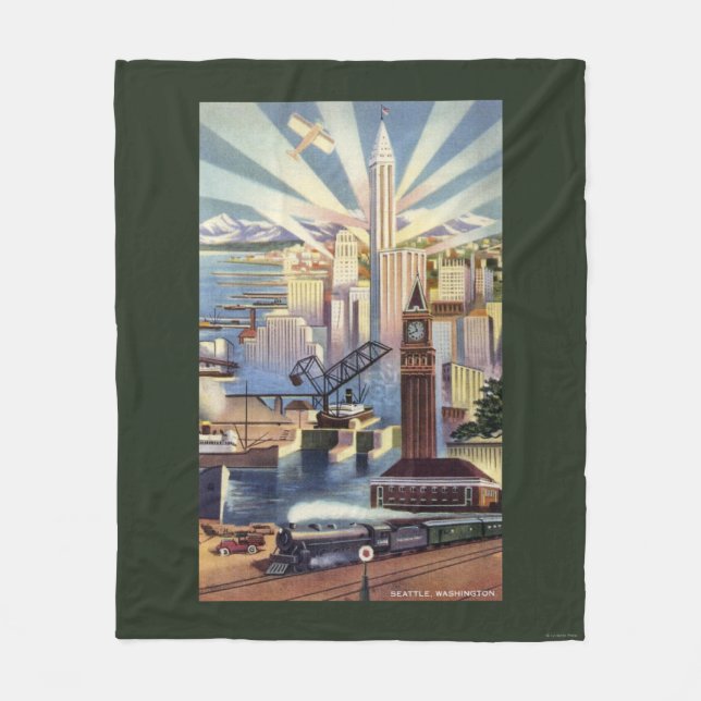 Seattle, Washington - View of Downtown Fleece Blanket (Front)