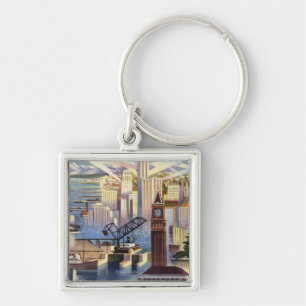 Seattle, Washington - View of Downtown Keychain