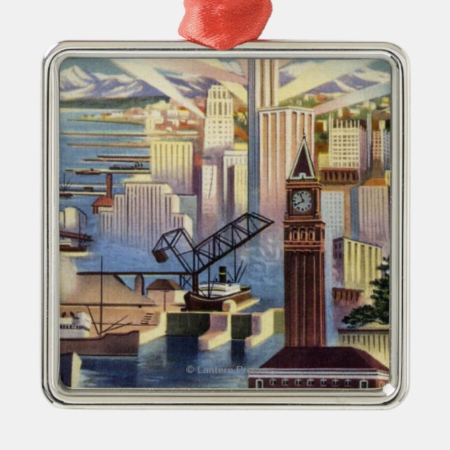 Seattle, Washington - View of Downtown Metal Ornament (Front)