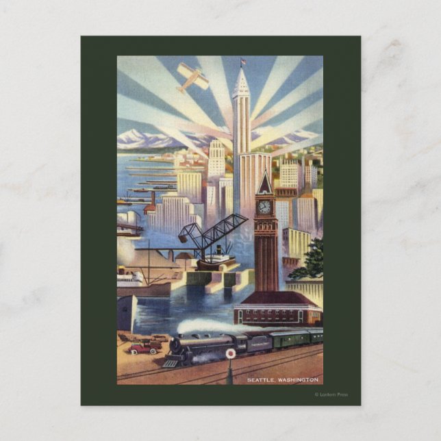 Seattle, Washington - View of Downtown Postcard (Front)