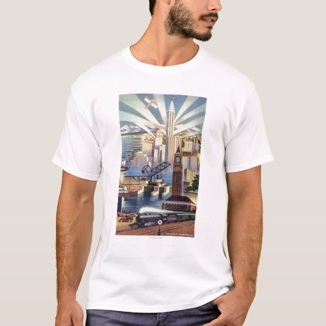 Seattle, Washington - View of Downtown T-Shirt (Front)