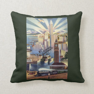 Seattle, Washington - View of Downtown Throw Pillow