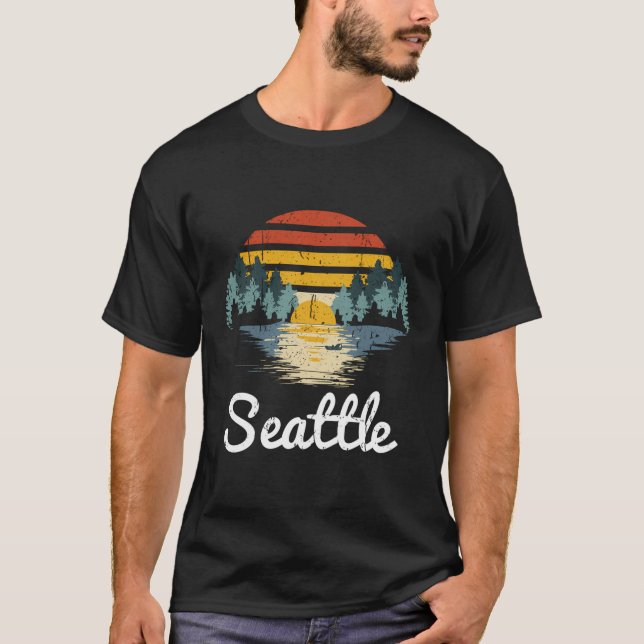 Seattle Washington Vintage Retro Sunset Gift T-Shirt (Front)