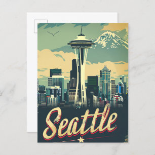 Seattle Washington Vintage Travel Illustration Postcard