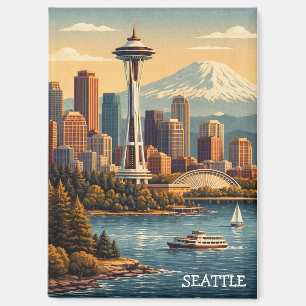 Seattle, Washington Vintage Travel Skyline Magnet