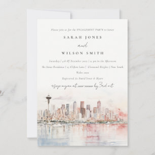 Seattle Washington Watercolor Landscape Engagement Invitation
