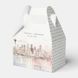 Seattle, Washington Watercolor Landscape Wedding Favor Box