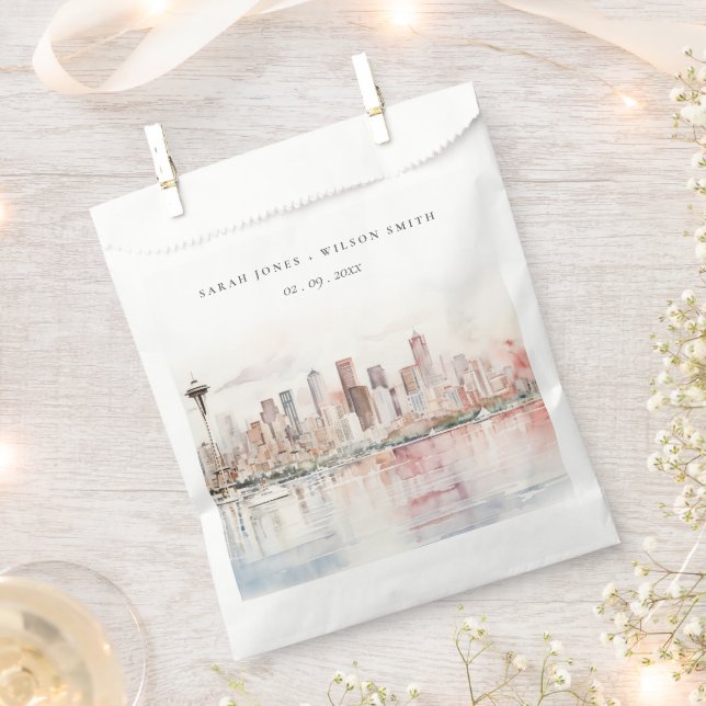 Seattle, Washington Watercolor Landscape Wedding Favour Bag (Clipped)