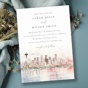 Seattle, Washington Watercolor Landscape Wedding Invitation