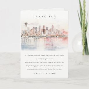 Seattle, Washington Watercolor Landscape Wedding Thank You Card