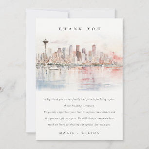 Seattle, Washington Watercolor Landscape Wedding Thank You Card