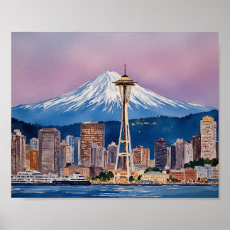 Seattle Washington Watercolor Poster