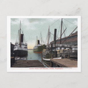 Seattle, WashingtonView of the Dock and Ships Postcard