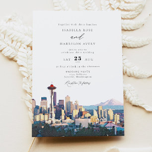 SEATTLE Watercolor Skyline Destination Wedding Invitation
