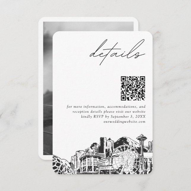 Seattle Wedding Details QR Code Small Enclosure Card (Front/Back)