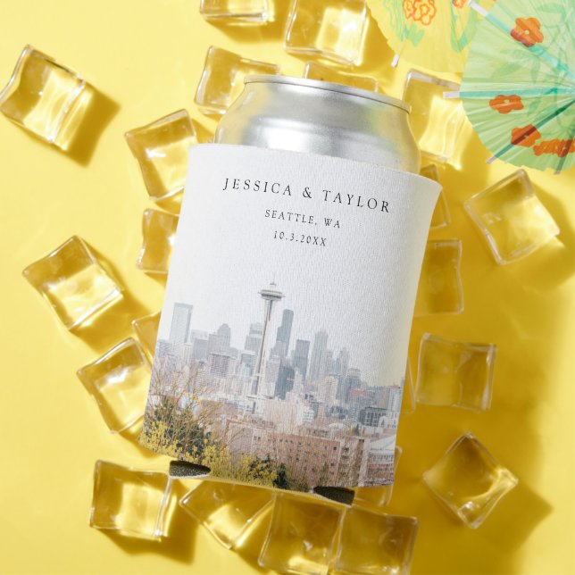 Seattle Wedding Favour Custom Can Cooler (In Situ Summer)