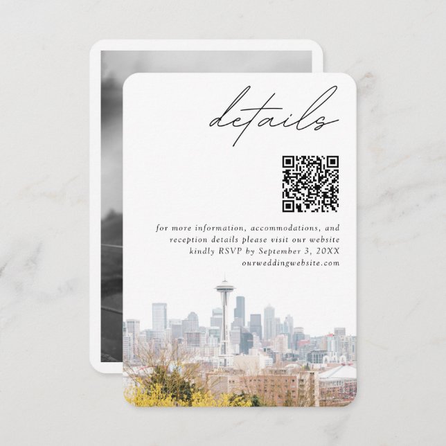Seattle Wedding Kerry Park Details QR Code Small Enclosure Card (Front/Back)