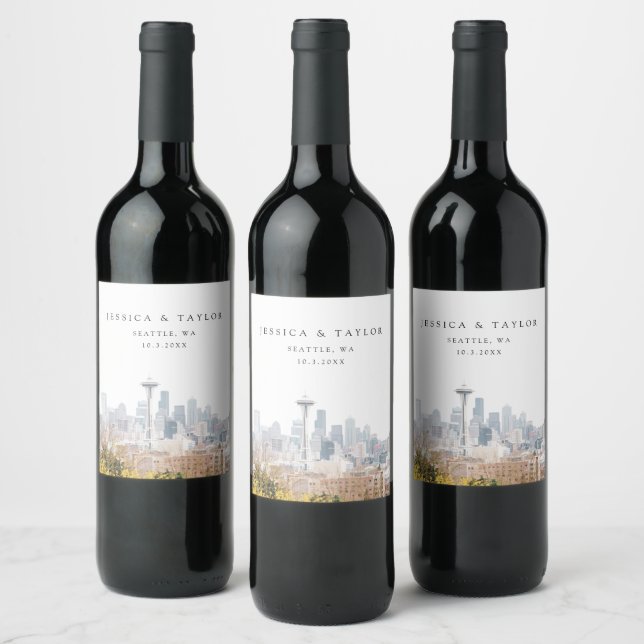 Seattle Wedding Party Custom Wine Label (Bottles)