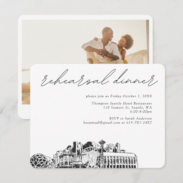 Seattle Wedding Rehearsal Invite Enclosure Card (Front/Back)
