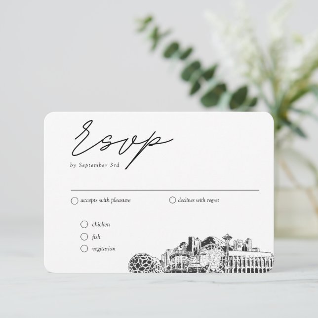 Seattle Wedding Traditional RSVP Meal Options Enclosure Card (Standing Front)