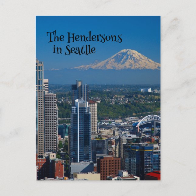 Seattle with Mount Rainier Photography Postcard (Front)