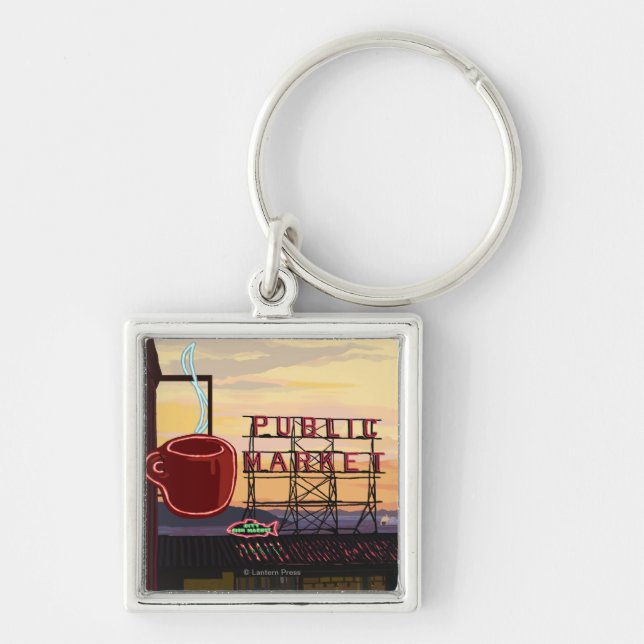 SeattlePike Place Market Sign and Water View Keychain (Front)
