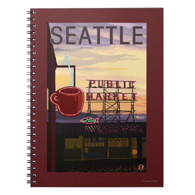 SeattlePike Place Market Sign and Water View Notebook (Front)