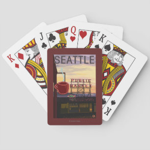 SeattlePike Place Market Sign and Water View Playing Cards