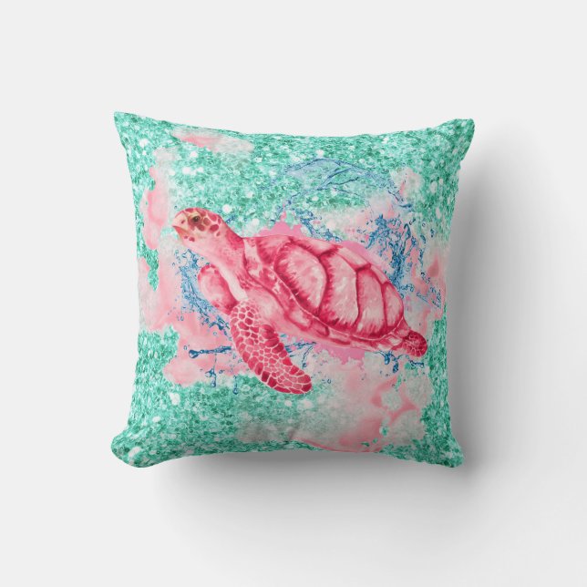Seaturtle Water Art Throw Pillow (Front)
