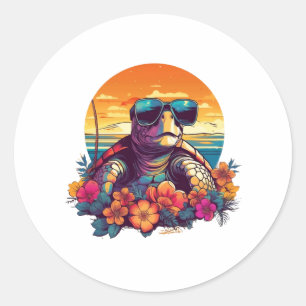 Seaturtle with sunglasses at the beach classic round sticker