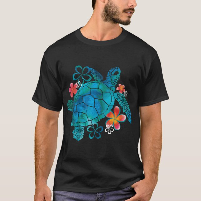Seaurtle with Flowers girl T-Shirt (Front)