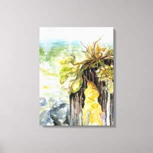 Seaweed and Disappearing Beach Under the Rain Canvas Print