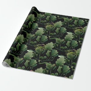 Seaweed and Fish on Black Wrapping Paper
