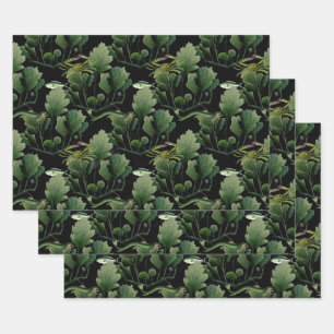 Seaweed and Fish on Black Wrapping Paper Sheet