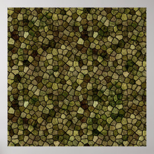 Seaweed and Juniper Cobbled Patchwork Terrazo Patt Poster