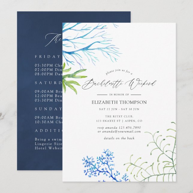 Seaweed Beach Themed Bachelorette Weekend Invitation (Front/Back)