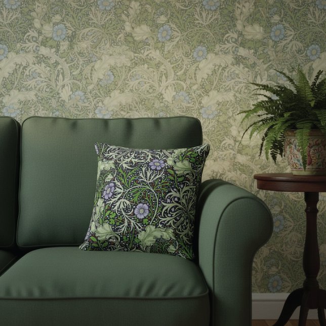 Seaweed Pattern Lilac Flowers Throw Pillow (Creator Uploaded)