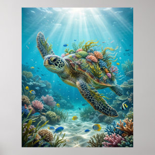 Seaweed Turtle Ocean Calm Poster