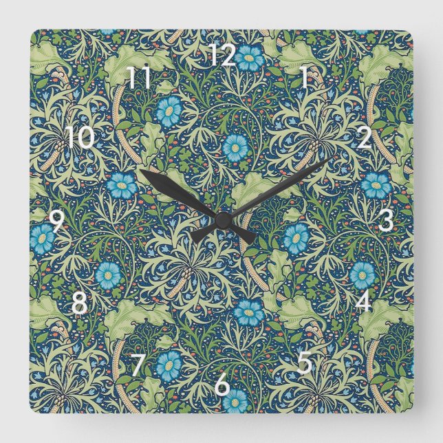 Seaweed, William Morris Square Wall Clock (Front)