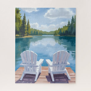 Sebago Lake Maine Adirondack Chair Painting Jigsaw Puzzle
