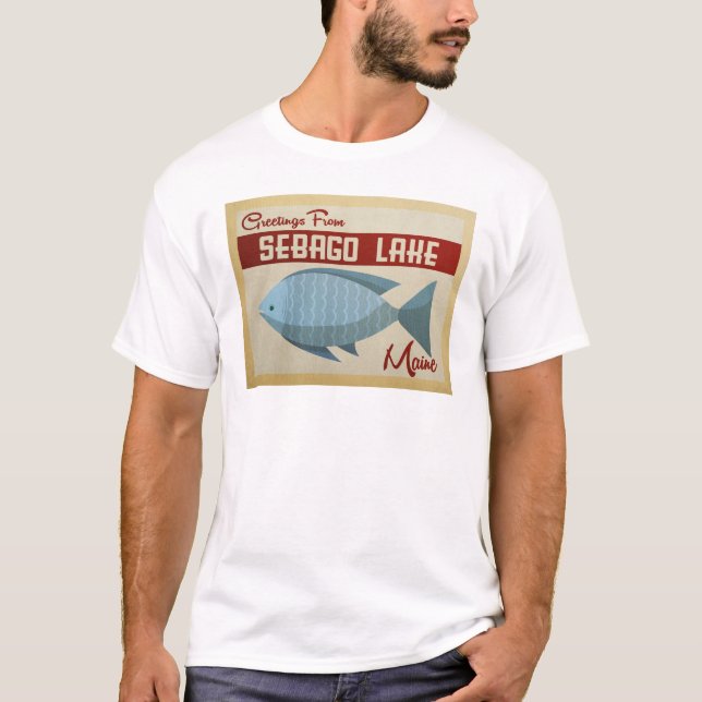 Sebago Lake Maine Fish Vintage Travel T-Shirt (Front)