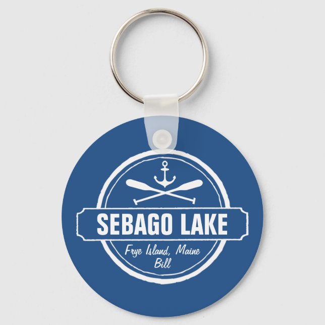 Sebago Lake Maine Personalized Town and Name Keychain (Front)