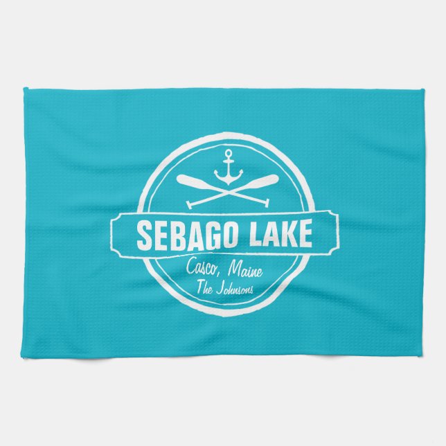 SEBAGO LAKE MAINE PERSONALIZED TOWN AND NAME KITCHEN TOWEL (Horizontal)