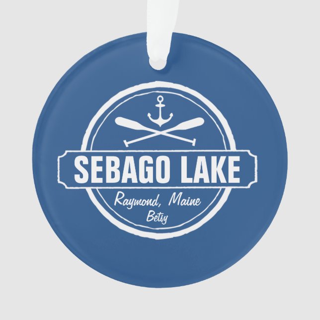 SEBAGO LAKE MAINE PERSONALIZED TOWN AND NAME ORNAMENT (Front)