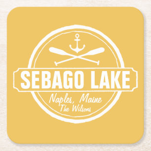 SEBAGO LAKE MAINE PERSONALIZED TOWN AND NAME SQUARE PAPER COASTER