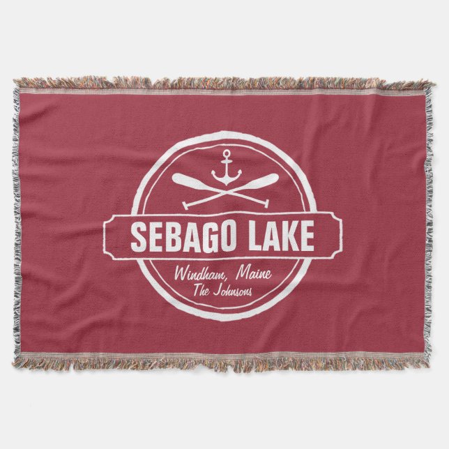 SEBAGO LAKE MAINE PERSONALIZED TOWN AND NAME THROW BLANKET (Front)